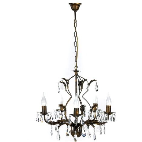 Lustre 5 Lumières Style Capodimonte - Porcelaine, Bronze, Blanc - Occasion