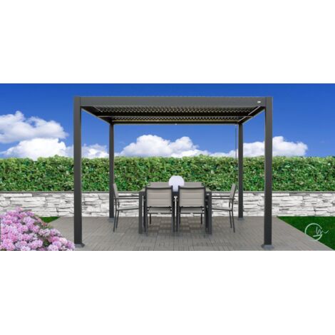 gazebo pergola bioclimatica da esterno solanum deluxe antracite in alluminio - 3x4xh2,33 m