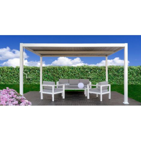 gazebo pergola bioclimatica da esterno solanum deluxe bianca in alluminio - 3x4xh2,28 m