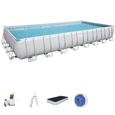 piscina fuori terra con struttura rettangolare bestway "power steel frame" con telo, pompa e scaletta grigio scuro 956x488x132 cm - cod. 56623-new