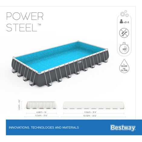 piscina fuori terra con struttura rettangolare bestway "power steel frame" con telo, pompa e scaletta grigio scuro 956x488x132 cm - cod. 56623-new
