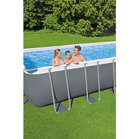 piscina fuori terra con struttura rettangolare bestway "power steel frame" con telo, pompa e scaletta grigio scuro 956x488x132 cm - cod. 56623-new