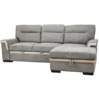 divano letto angolare "erika" in tessuto grigio con penisola a destra, 254x92/165x102 cm