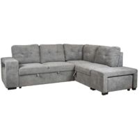divano letto con penisola a destra bellahome "gaia" tessuto grigio con pouf e contenitori, 254x83/194x88 cm