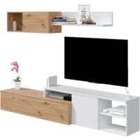 mobile tv bianco e rovere, 220x40x44 cm