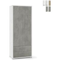 Armadio 2 ante 2 cassetti h182 l71 p41 cm struttura bianco frontale cemento sarmog db359k - Sarmog