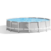 Intex 26720NP – Piscina Fuori Terra Prisma Frame Rotonda, Pompa Filtro 3785 L/h, Scaletta, Telo Base e Copertura, 12706 L, Acciaio e PVC, Grigio, 427x107 cm