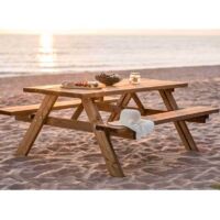 Tavolo picnic in legno con panche integrate, set 6 posti pino impregnato per giardino e terrazzo - Esterni da Vivere