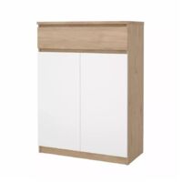 scarpiera "naia" in truciolare melaminico rovere e bianco con due ante e un cassetto 80,4x40x111,3 cm