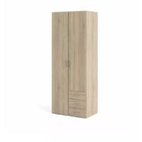 armadio 2 ante battenti "space" con 3 cassetti effetto quercia 77,60x49,20x200 cm