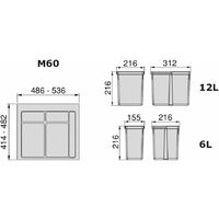 contenitori per raccolta differenziata 12l+6l+6l per modulo 60 cm, emuca