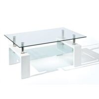 tavolino da soggiorno "alva" bianco con top in vetro temperato 100x60x45 cm