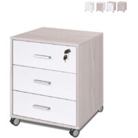 Cassettiera per ufficio tre cassetti con ruote Olmo Bianco 50x41x h70 cm