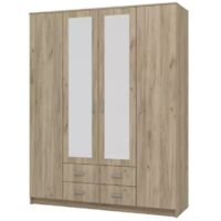 armadio 4 ante battenti "praga" con specchi e 2 cassetti effetto quercia 160x52x205 cm