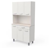 mobile buffet con 6 ante e 1 cassetto bianco e acacia, 101x42,3x185,3 cm