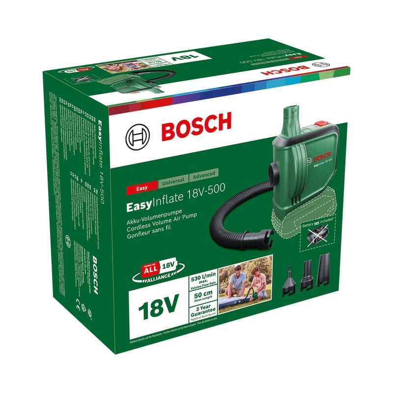 Bosch Pompe électrique EasyInflate 18V-500 (sans batterie, système 18 V,  carton)