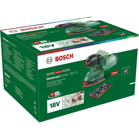 Bosch Ponceuse sans fil UniversalSander 18V-10 (sans batterie, système 18 V, 2x papiers abrasifs, carton)