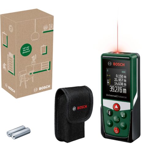 Télémètre laser Bosch UniversalDistance 40C (mesure précise des distances jusqu'à 30 m, connectivité Bluetooth, fonctions de mesure, dans un coffret e-commerce)