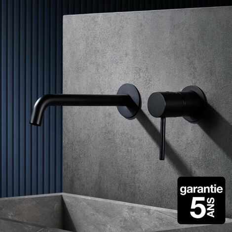 Imex – Mitigeur lavabo encastré noir mat – Monocommande avec cartouche céramique 25mm – Bec rond universel – Installation facile (1/6)