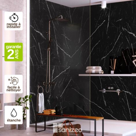 Kit 2 Panneaux Muraux Décoratifs de Douche - 120x120 cm  - Ép. 4mm - Effet Marbre Noir - INFINITE BLACK KOBERTIN