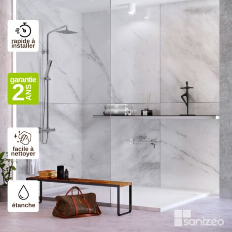 Panneau mural de douche 120x120 cm – Épaisseur 4mm – Effet marbre gris – Installation facile et résistants à l'eau