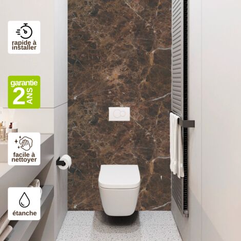 Panneau mural de douche effet marbre marron – 120x120 cm – Épaisseur 4mm – Résistant à l'eau – Installation facile
