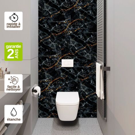 Panneau mural de douche effet marbre gris 120x120 cm – Épaisseur 4 mm – Résistant à l'eau – Installation facile avec adhésif