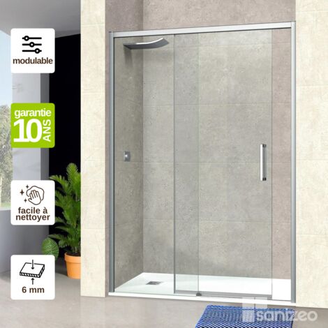 Paroi de Douche Coulissante DROITE en Verre Trempé 6 mm - L116xl120H195 cm - profilé chromé - Vézannes 2P SUPERBAN (1/5)