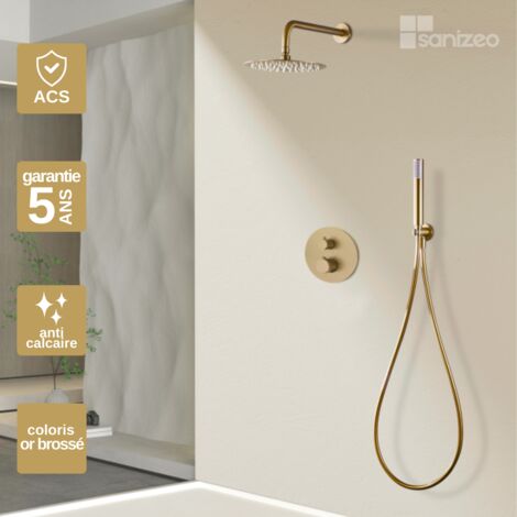 Colonne de Douche Encastrée avec Mitigeur Thermostatique or brossé anti-calcaire - Design Moderne - LINE IMEX