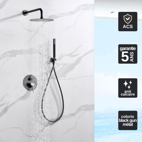 Colonne de Douche Encastrée avec Mitigeur Thermostatique noir métal anti-calcaire - Design Moderne - MONZA IMEX
