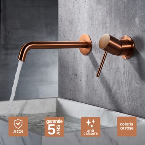Robinet Mitigeur Lavabo Encastré Salle de Bain or rose cuivré – Anti-Calcaire – Design Moderne - MONZA IMEX