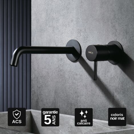 Robinet Mitigeur Lavabo Encastré Salle de Bain noir mat – Anti-Calcaire – Design Moderne - MONZA IMEX (1/5)