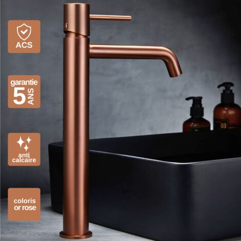 Robinet mitigeur lavabo salle de bain or rose cuivré – Bec haut anti-calcaire – Corps en laiton – Débit 12 l/min – Cartouche céramique Ø26 mm – Imex Products (1/4)