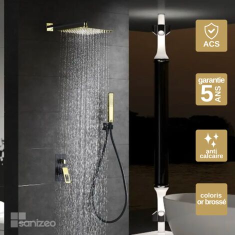 Colonne de Douche Encastrée Noir/Or anti-calcaire - Design Moderne et Économie d'eau - Kit Complet SUECIA IMEX