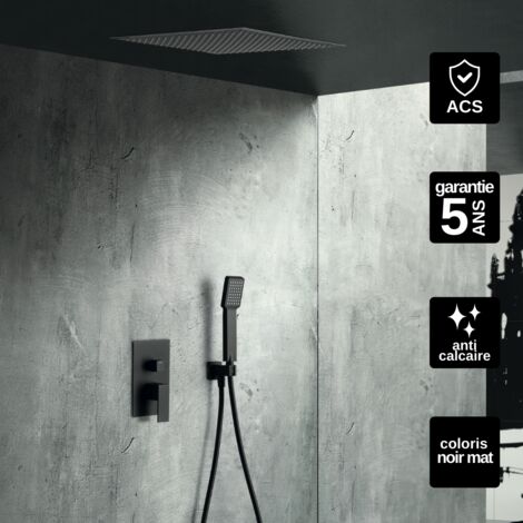 Colonne de douche encastrée noir mat anti-calcaire – Mitigeur monocommande – Débit 12 l/min – Support réglable en hauteur – Kit complet – Imex Products