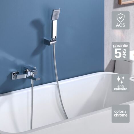 Mitigeur Bain/Douche chromé Pommeau Anti-Calcaire - Design Moderne et Économie d'eau - Kit Complet ART IMEX