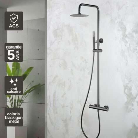 Colonne de Douche avec Mitigeur Thermostatique noir métal  anti-calcaire - Design Moderne - GENOVA IMEX
