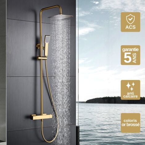Colonne de douche thermostatique anti-calcaire – Corps en laiton – Flexible 150 cm – Cartouche céramique Ø35 mm – Mitigeur auto-nettoyant – Imex Products