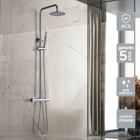 Colonne de Douche avec Mitigeur Thermostatique chromé anti-calcaire - Design Moderne - GENOVA IMEX