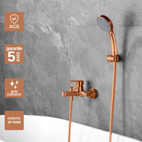 Mitigeur Bain/Douche or rose brossé Pommeau Anti-Calcaire - Design Moderne et Économie d'eau - Kit Complet PISA IMEX (1/4)