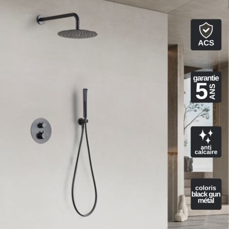 Colonne de Douche Encastrée avec Mitigeur Thermostatique noir métal anti-calcaire - Design Moderne - NAPOLES IMEX