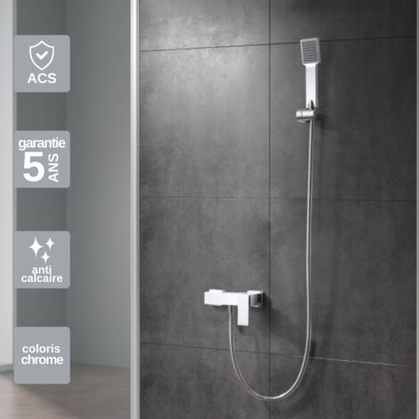 Mitigeur Douche chromé Pommeau Anti-Calcaire - Design Moderne et Économie d'eau - Kit Complet PISA IMEX