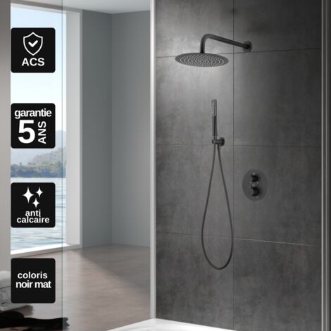 Colonne de Douche Encastrée avec Mitigeur Thermostatique noir mat anti-calcaire - Design Moderne - NAPOLES IMEX
