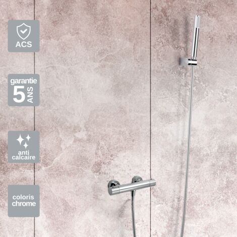 Mitigeur Douche Thermostatique chromé Pommeau Anti-Calcaire - Design Moderne - Kit Complet GENOVA IMEX
