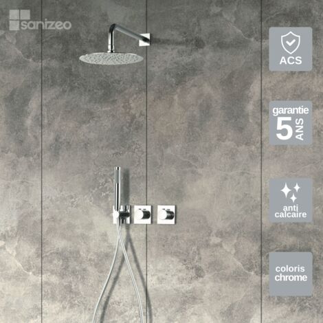 Colonne de Douche Encastrée avec Mitigeur Thermostatique chromé anti-calcaire - Design Moderne - TIBET IMEX