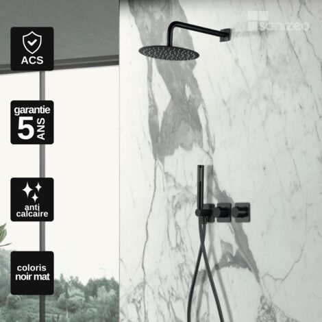 Colonne de Douche Encastrée avec Mitigeur Thermostatique noir mat anti-calcaire - Design Moderne - TIBET IMEX