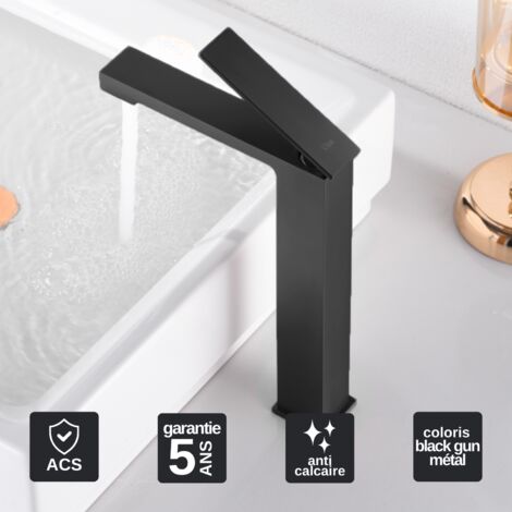 Robinet Mitigeur Lavabo Salle de Bain noir métal – Bec Haut Anti-Calcaire – Design moderne - PISA IMEX (1/5)