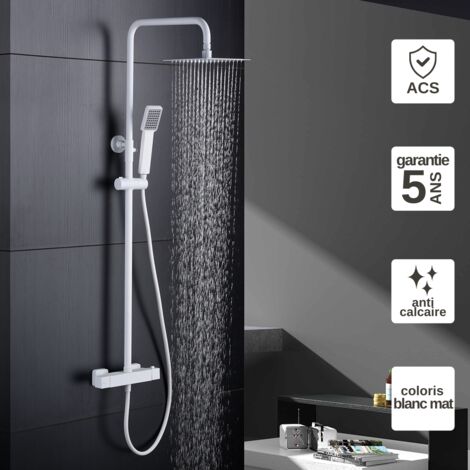 Colonne de Douche avec Mitigeur Thermostatique blanc mat anti-calcaire - Design Moderne - ART IMEX