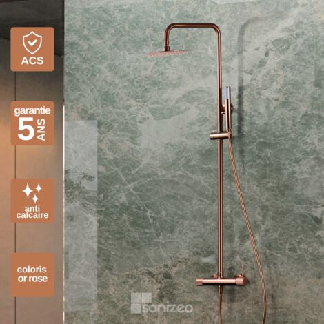Colonne de Douche or rose cuivré anti-calcaire - Design Moderne et Économie d'eau - Kit Complet LINE IMEX