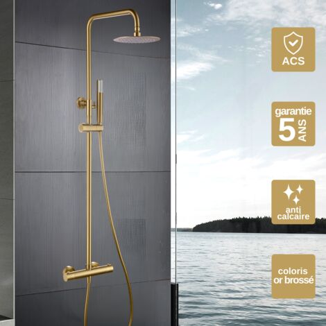 Colonne de Douche avec Mitigeur Thermostatique or brossé anti-calcaire - Design Moderne - GENOVA IMEX